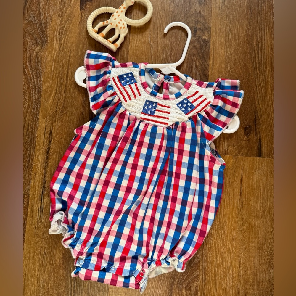 Patriotic Baby Romper with Ruffle Sleeves